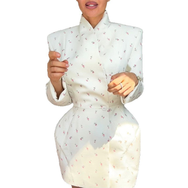 Damen elegantes Blazer Kleid mit floralen Akzenten R&B