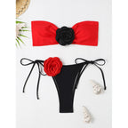 Damen Bandeau-Bikini mit modischem Blumendetail und verstellbaren Trägern R&B