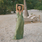 Damen Elegantes Maxikleid mit tiefem V-Ausschnitt R&B