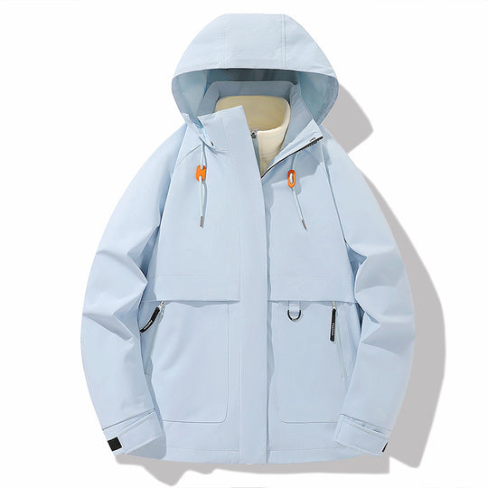 Damen funktionale Wetterjacke mit verstellbarem Kapuzenkragen und großzügigen Taschen R&B