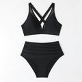 Damen Bikini-Set mit hoch geschnittenem Höschen und modernem Kreuz-Riemen-Design R&B