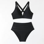 Damen Bikini-Set mit hoch geschnittenem Höschen und modernem Kreuz-Riemen-Design R&B