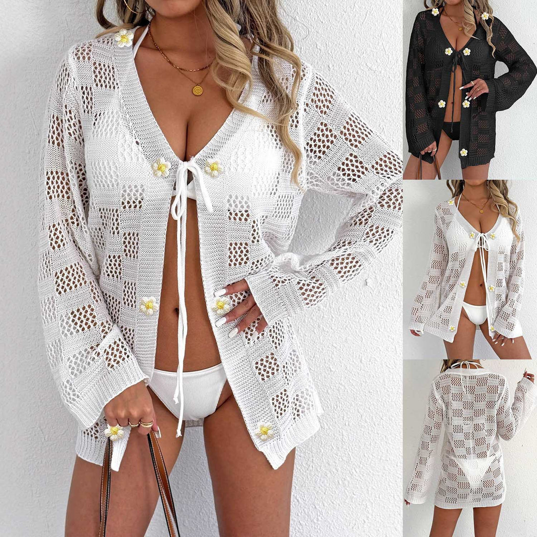 Damen Stricküberwurf mit verspielten Blumenapplikationen R&B