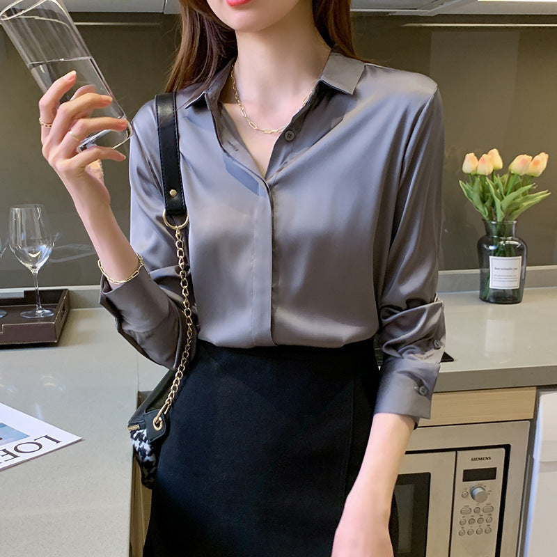 Frauen Luxuriöse Satin Knopf-Oben Bluse