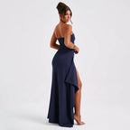 Damen Elegantes Maxikleid mit hohem Schlitz und trägerlosem Design R&B