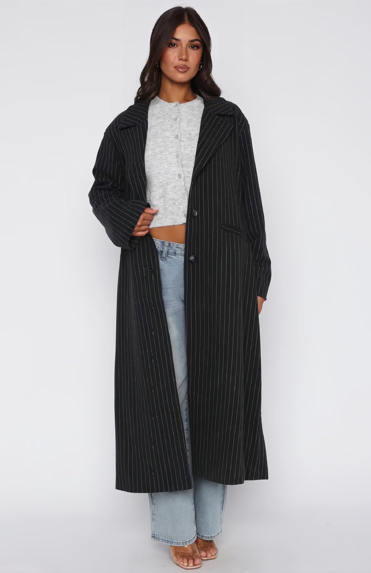 Damen Langer Blazer mit Streifenmuster und lässigem Schnitt R&B