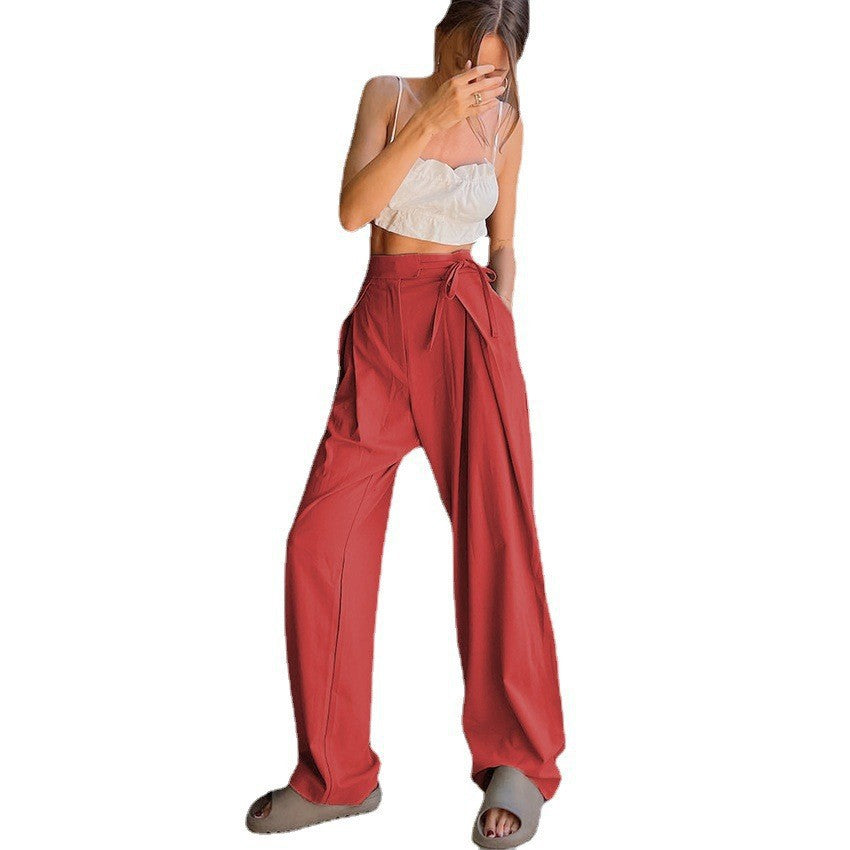 Damen Weit geschnittene High-Waist-Hose mit Bindeband und schickem Faltenwurf R&B