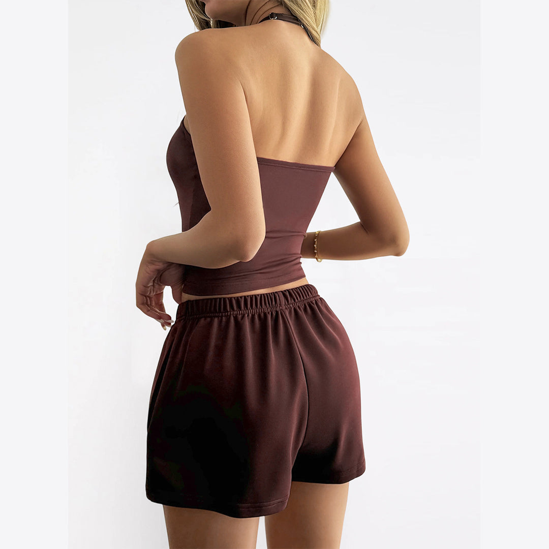 Damen Sportliches Zweiteiliges Set mit trägerlosem Oberteil und elastischen Shorts R&B