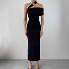 Damen Elegantes Wickelabendkleid mit asymmetrischem Schnitt und figurformendem Design EB
