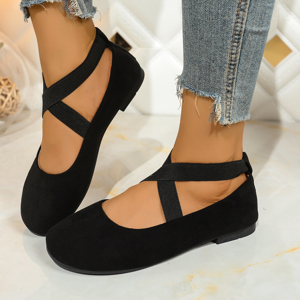 Damen Stylish Ballerinas mit elastischem Kreuzriemen und atmungsaktivem Obermaterial R&B