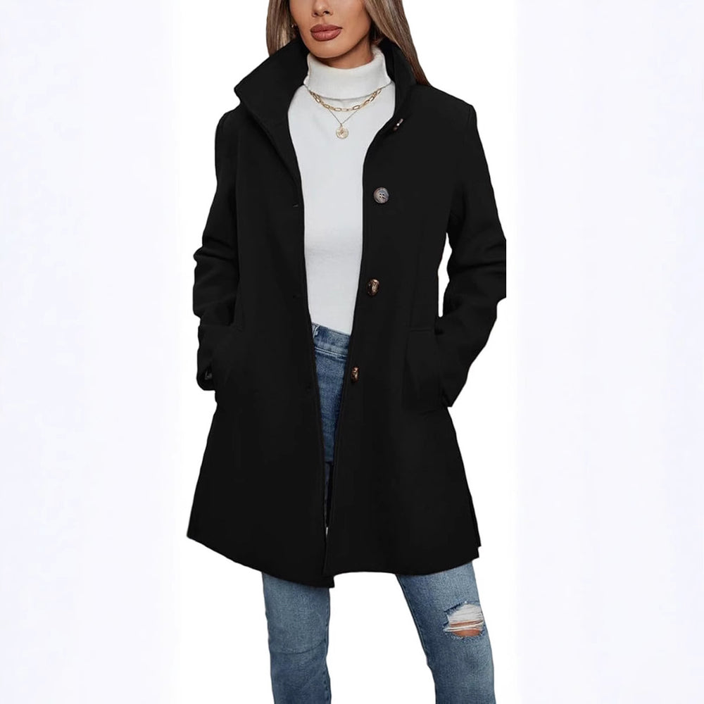 Damen Eleganter Wollmantel mit Hochgeschlossenem Kragen und Praktischen Taschen R&B