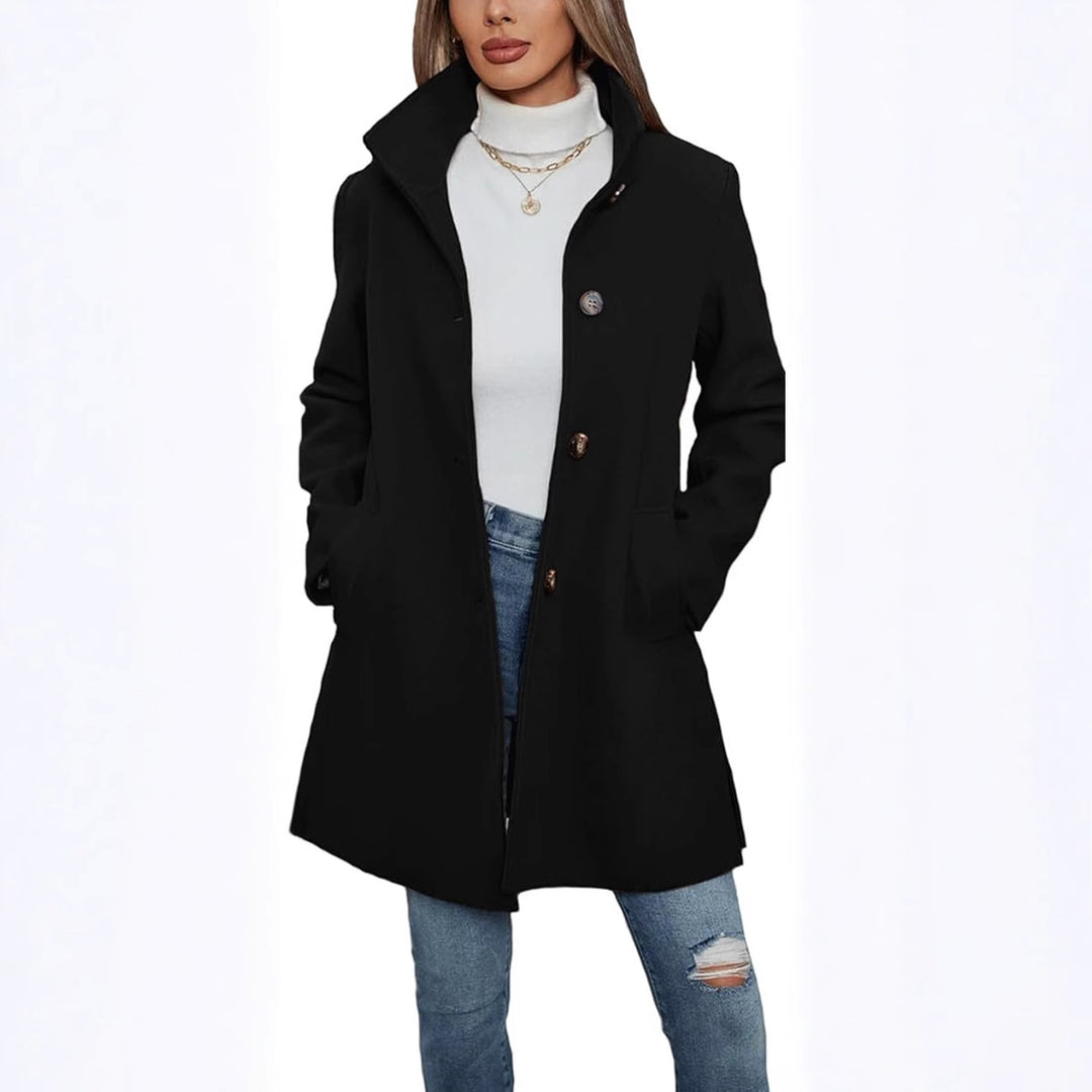 Damen Eleganter Wollmantel mit Hochgeschlossenem Kragen und Praktischen Taschen R&B