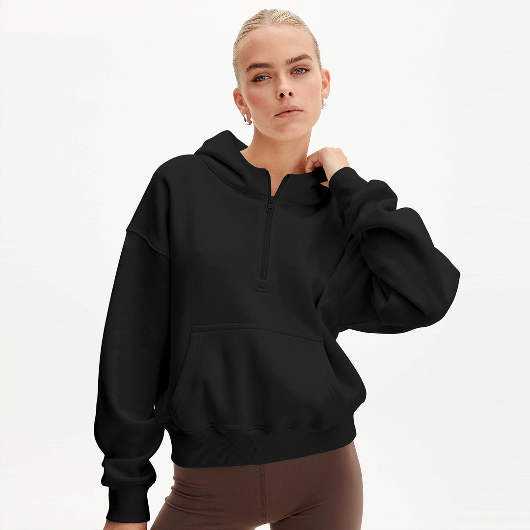 Damen Kapuzenpullover mit halbem Reißverschluss und Kängurutasche R&B