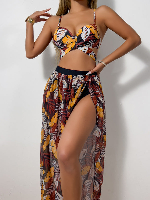 Damen Zweiteiler Bademode mit hohem Beinausschnitt und floralem Design R&B