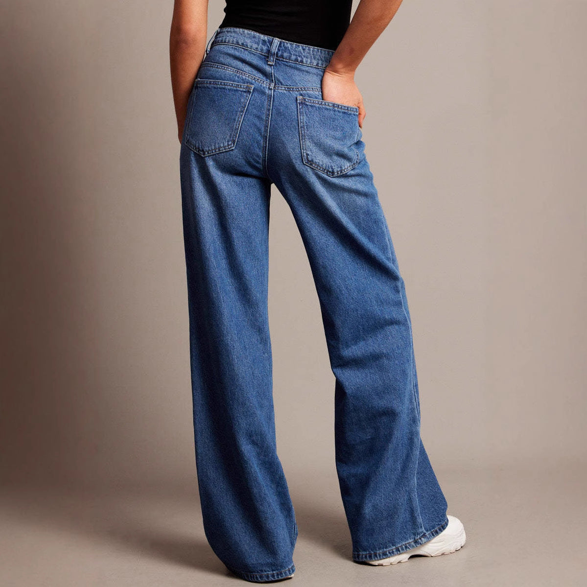 Damen Weit geschnittene High-Waist Jeans mit eleganten Falten R&B