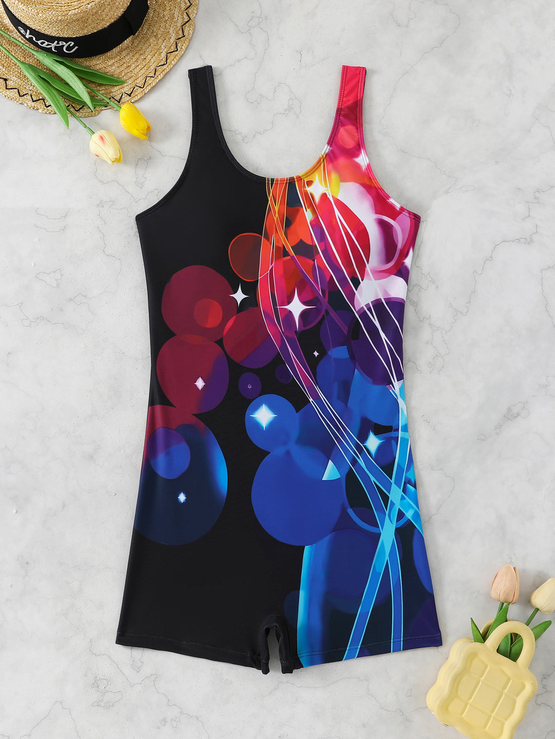 Damen Sportlicher Schwimmanzug mit dynamischem Kunstmotiv R&B
