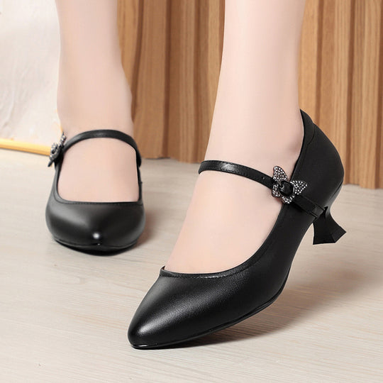 Damen Mary Jane Pumps mit verstellbarem Riemen und eleganter Schmuckschmetterling R&B