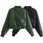 Damen modische cropped Bomberjacke mit praktischen Taschen und elastischen Bündchen R&B