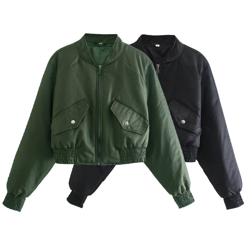 Damen modische cropped Bomberjacke mit praktischen Taschen und elastischen Bündchen R&B