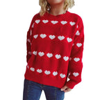 Damen gemütlicher Herzmuster-Strickpullover mit weiten Ärmeln R&B