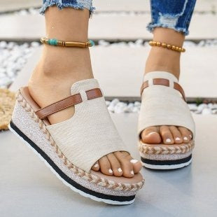 Damen Plattform-Pantoletten mit geflochtenem Riemendesign R&B