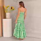 Damen Maxikleid mit schmalen Trägern und gestreiftem Design R&B