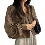 Damen Herrenjacke im weichen Cord-Design mit praktischen Taschen und trendigen Puffärmeln