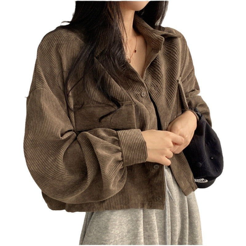 Damen Herrenjacke im weichen Cord-Design mit praktischen Taschen und trendigen Puffärmeln