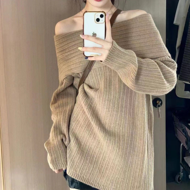 Damen Oversized Pullover mit Off-Shoulder-Schnitt
