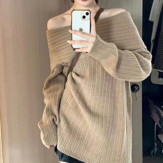 Damen Oversized Pullover mit Off-Shoulder-Schnitt R&B