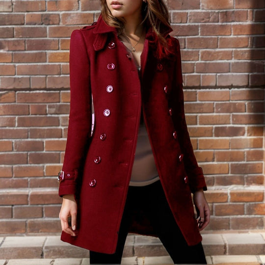 Damen eleganter Trenchcoat mit doppelter Knopfreihe und gewichtetem Kragen R&B