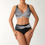 Damen Hochtailliertes Bikini-Set mit geschnürtem Oberteil und grafischen Akzenten R&B