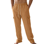 Herren nan lockere Leinen-Cargohose mit elastischem Tunnelzugbund und aufgesetzten Klappentaschen R&B