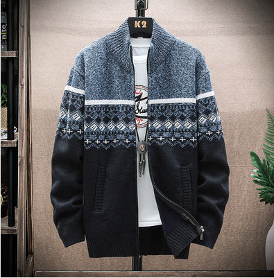 Herren Strickjacke mit nordischem Muster und modischem Reißverschluss R&B