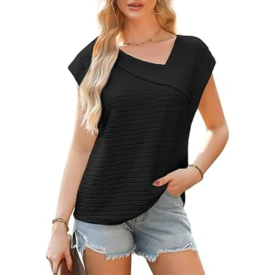 R&B | T-Shirt mit schrägem Ausschnitt und kurzen Ärmeln