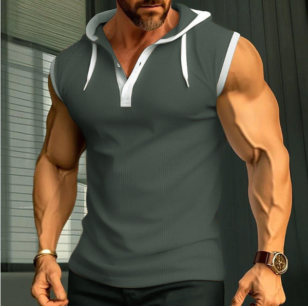Herren ärmelloses Polo-Shirt mit stylishem Kapuzenkragen R&B