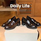 Damen modische Loafers mit glänzender Oberfläche und komfortablem Blockabsatz R&B