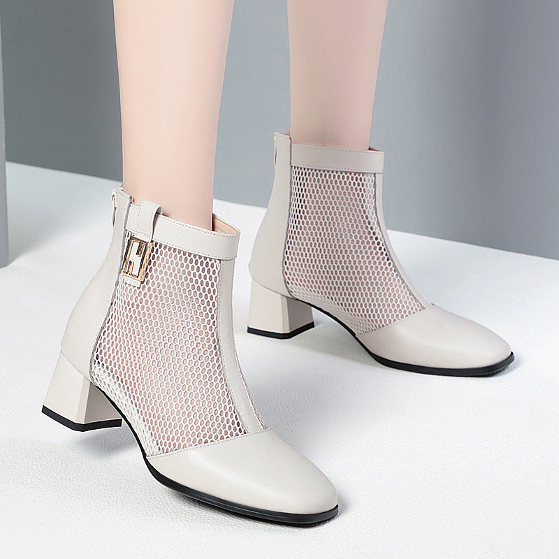 Damen Modische Stiefeletten mit luftiger Netzoptik und bequemem Blockabsatz