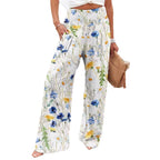 Damen Weit geschnittene Strandhose mit floralem Motiven und elastischem Bund R&B