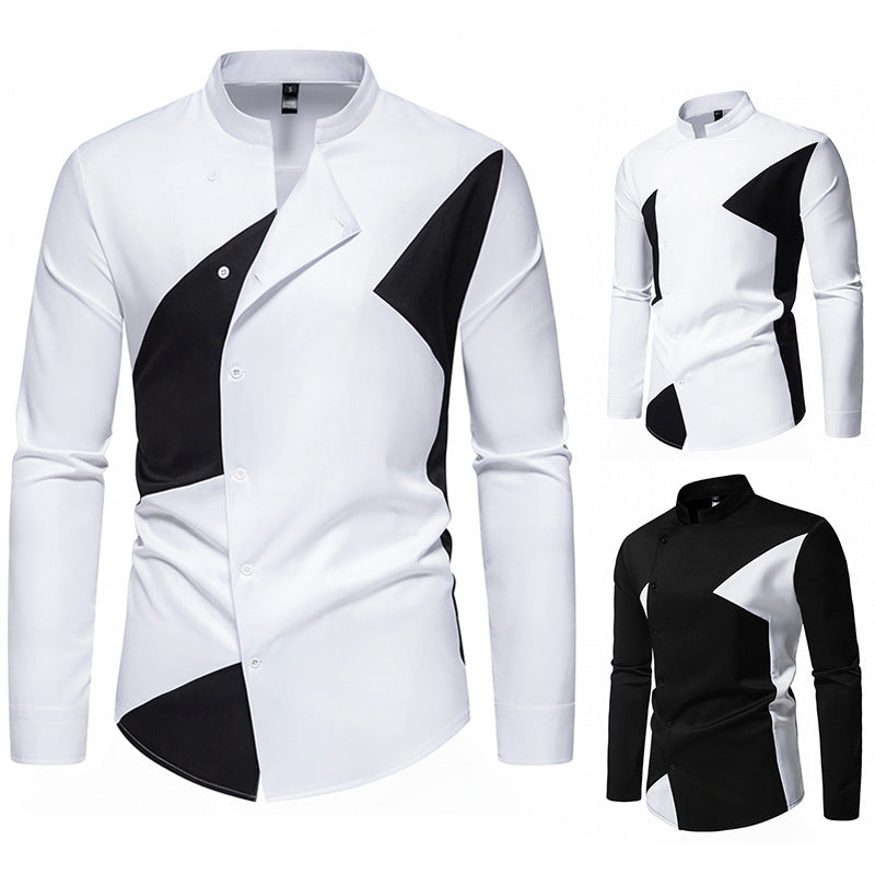 Herren Designer Hemd mit asymmetrischem Farbblock R&B