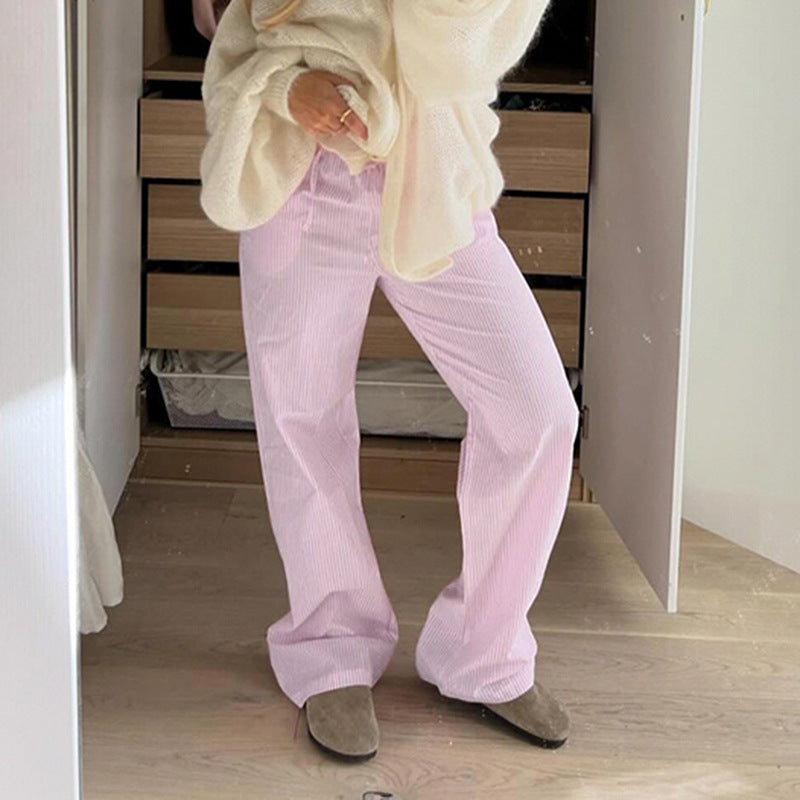 Damen entspannte Baumwoll-Hose mit leichtem Streifenmuster R&B