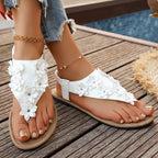 Damen Zehentrenner-Sandalen mit floralem Design und elastischem Riemendesign R&B