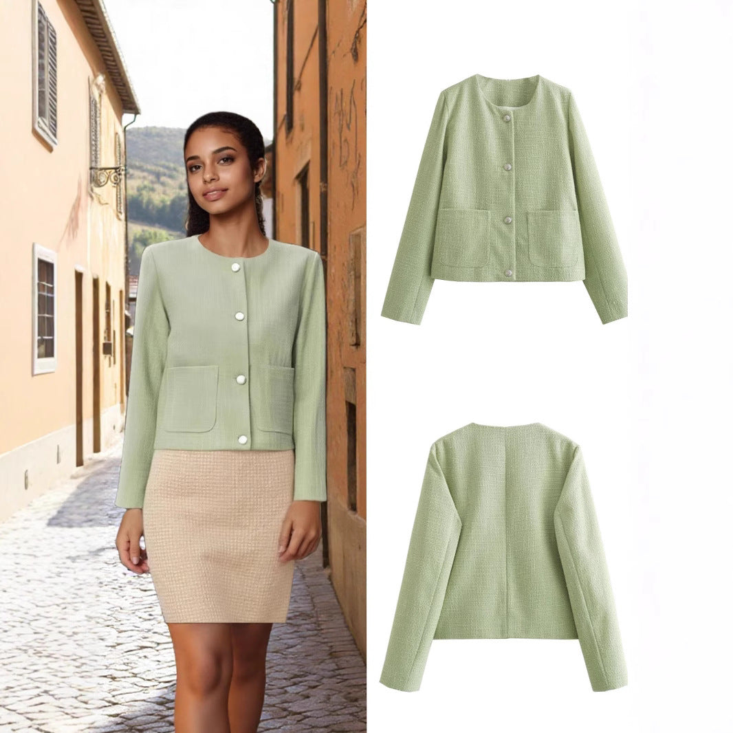 Damen modische Kurzjacke mit strukturiertem GewR&Be und praktischen Taschen R&B