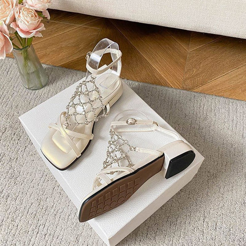 Damen elegante Riemchen-Sandalen mit funkelnden Strassdetails R&B