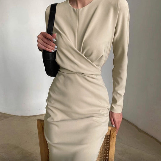 Damen Elegantes Wickelkleid mit langen Ärmeln und figurbetontem Schnitt R&B