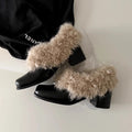 Damen modische Stiefeletten mit kuscheligem Fellkragen und robustem Blockabsatz R&B