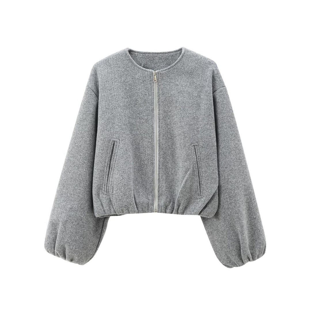 Damen modische Zip-Jacke mit oversized Ärmeln und tiefen Taschen R&B