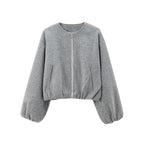 Damen modische Zip-Jacke mit oversized Ärmeln und tiefen Taschen R&B
