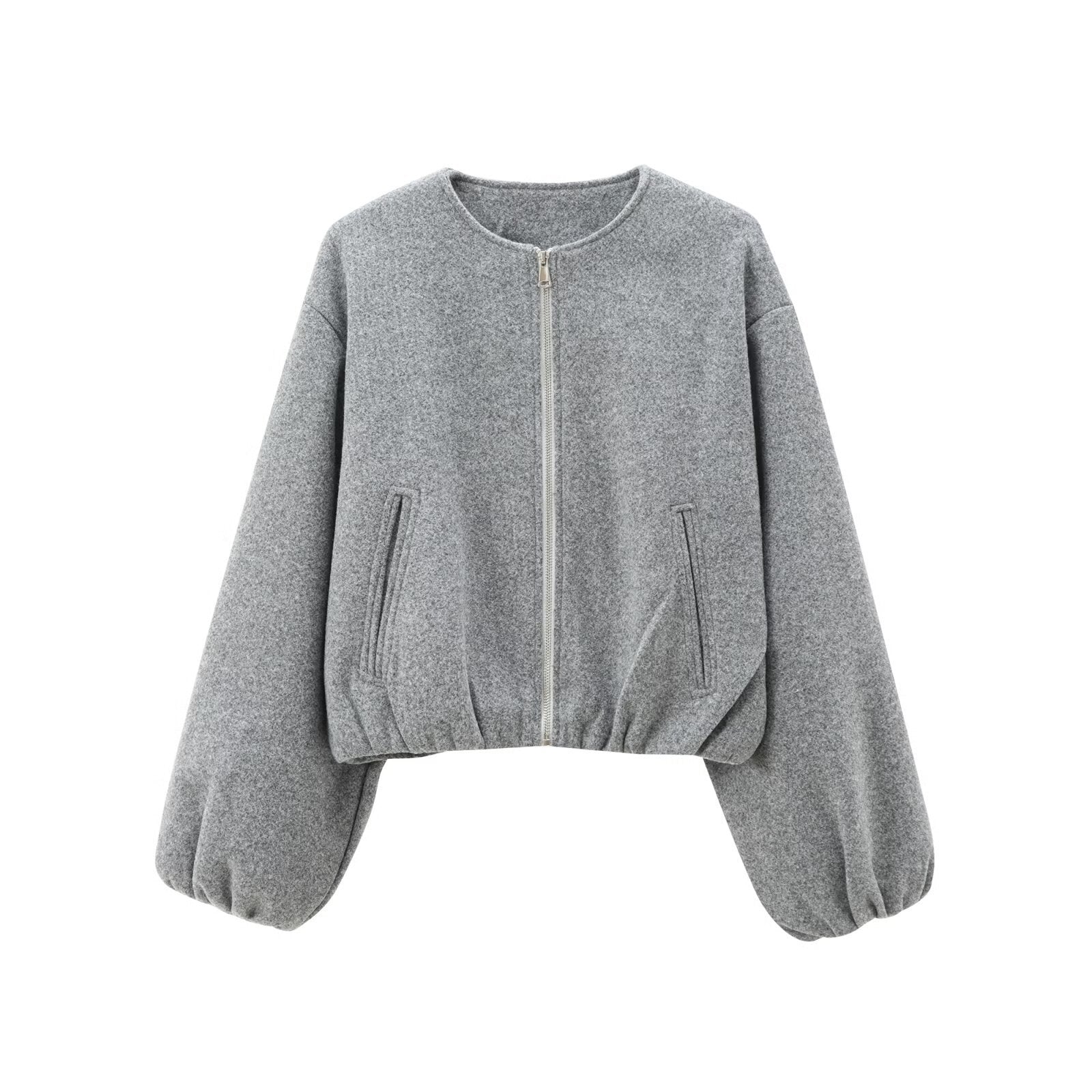 Damen modische Zip-Jacke mit oversized Ärmeln und tiefen Taschen R&B