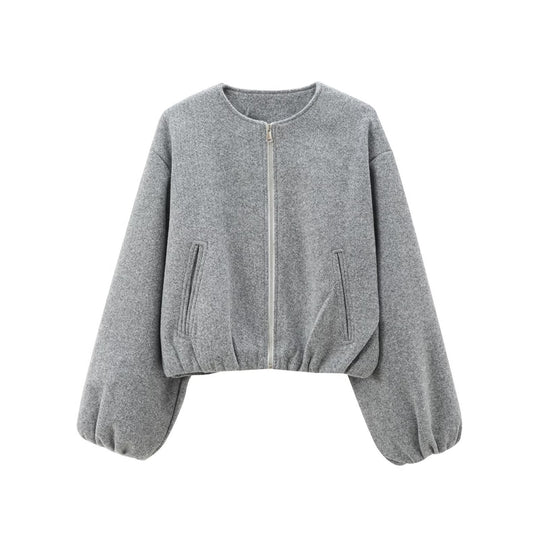 Damen modische Zip-Jacke mit oversized Ärmeln und tiefen Taschen R&B